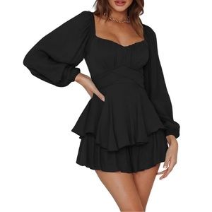 Jumpsuit Lantern Long Sleeve Ruffle Layer Tie Mini
Short Romper